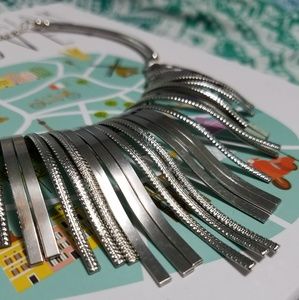 Gorgeous silver fringe bib statement necklace, 18"